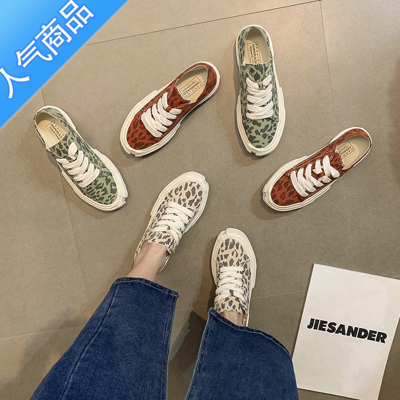 SUNTEK帆布鞋平底女2023新款春季小众豹纹厚底ins潮休闲运动鞋春秋板鞋高清大图