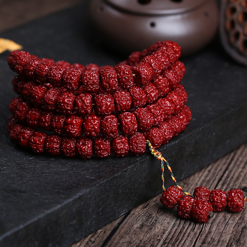 正宗尼泊尔五瓣藏式小金刚菩提手串机刷包浆108颗佛珠龙麟纹9~15m送女朋友老婆情人节七夕生日礼物