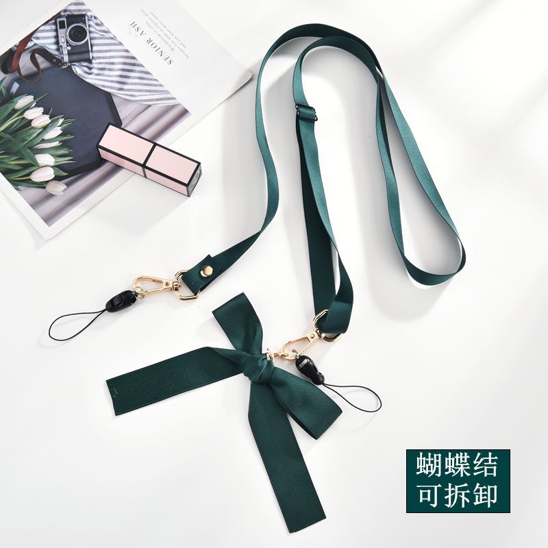 火豹韩国蝴蝶结斜挎背带手机挂绳挂脖长绳子女款潮牌加长单肩包包相机 蝴蝶结斜挎挂绳-酒红色手机挂饰