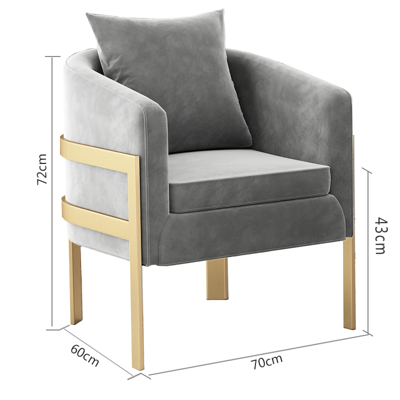 三金鑫 现代简约轻奢铁艺单人设计师沙发椅北欧休闲会客接待洽谈桌 单人位高级灰60X70X72CM
