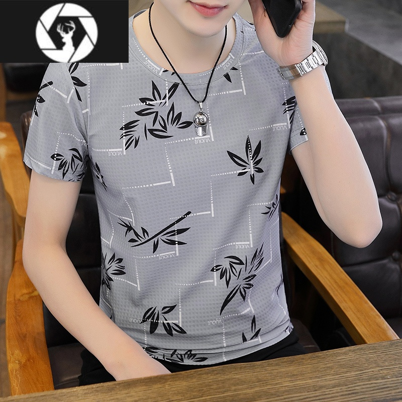 hongzun冰丝短袖t恤男夏季凉感镂空透气半袖上衣潮牌ins休闲薄款夏天