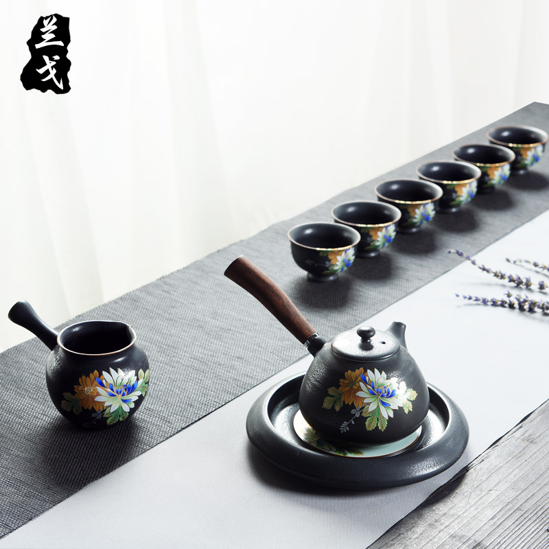 美帮汇整套干泡功夫茶具套装 复古黑陶侧把壶承家用汝窑陶瓷礼品装高清大图