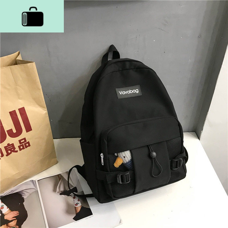 潮牌ins风书包女学生韩版初中网红校园原宿霸气高中大学双肩背包NEWLAKE 黑色（好看到爆炸啊）【防水防盗】书包+大牙猪挂件