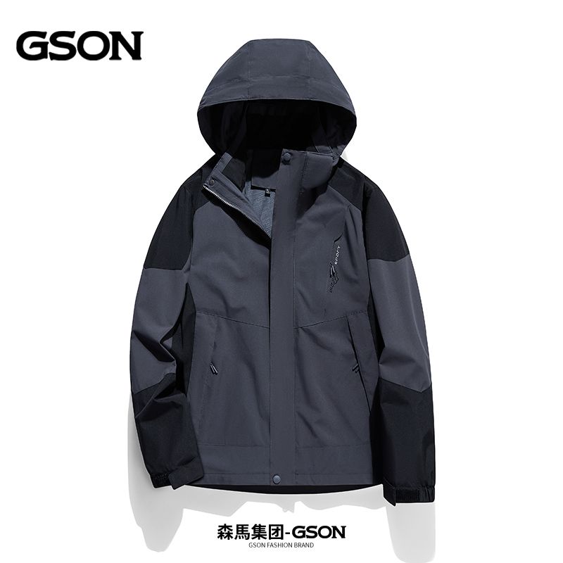 冲锋衣男女情侣三合一可拆卸登山服春秋冬季加绒外套_290 4XL 男款-灰色【春秋单款】