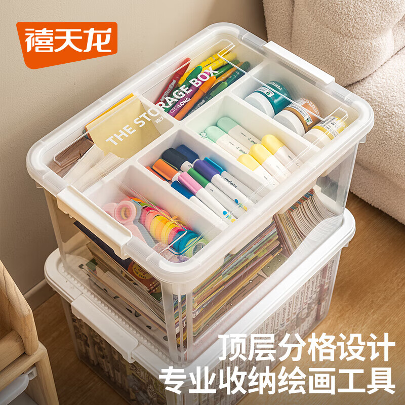 禧天龙(Citylong) X-6012禧格分层收纳箱(透明白)儿童毛绒玩具收纳箱透明大容量收纳神器高清大图