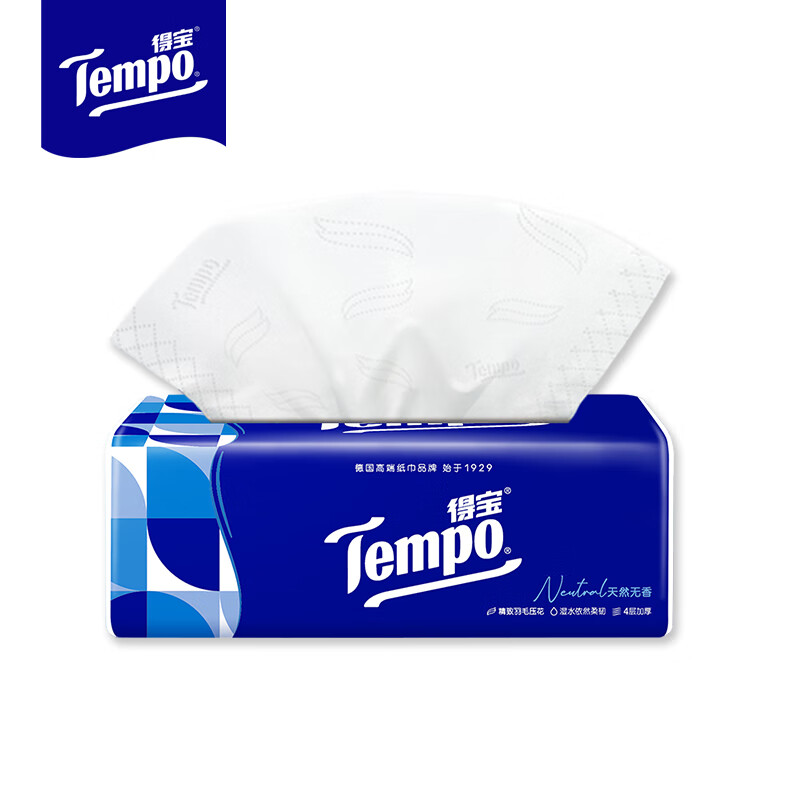 得宝Tempo得宝纸巾抽纸整箱天然无香软抽擦手纸4层92抽18包T2287-A高清大图