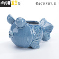 三维工匠少女心创意个性中大号口径拇指好看的多肉植物花盆器陶瓷特价清仓 蓝色美鱼盆 中等