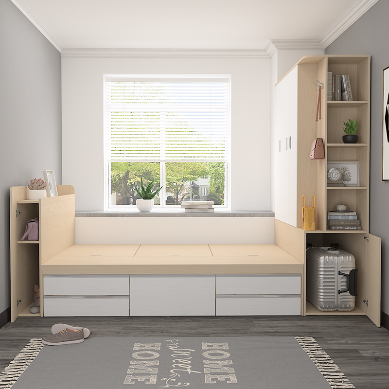 闪电客简约小户型多功能榻榻米床柜一体组合现代储物高箱床卧室