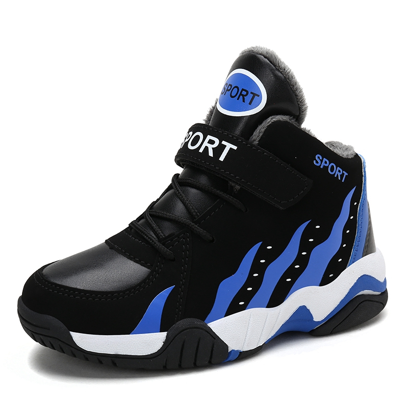 clawmoney男童鞋子冬季运动鞋高帮皮面防水儿童男孩中大童跑步鞋