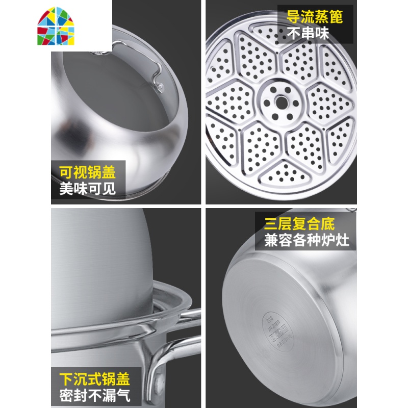 304加厚双层家用大容量不锈钢蒸锅大号2层3多层蒸馒头电磁炉 FENGHOU SUS30428CM高清大图