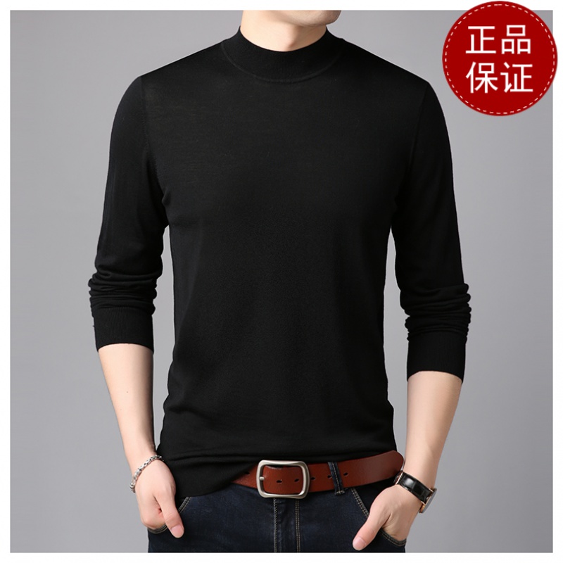 免费退换 2024春秋季新款100%山羊绒毛衣男半高领纯色精纺针织衫轻薄保暖山羊绒不褪色保暖舒适全羊毛羊绒针织衫套头毛衣 黑色 180