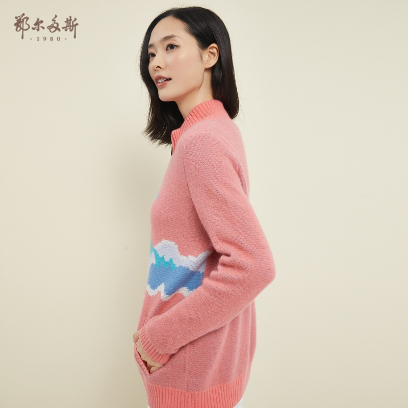 鄂尔多斯198020早春半高领纯羊绒外套开衫夹克C205B2201