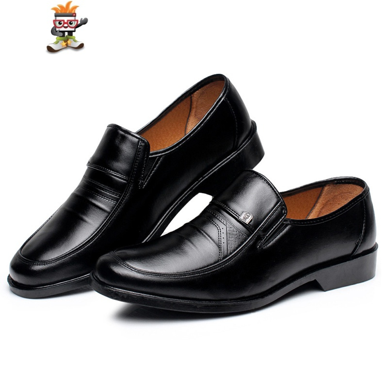 爸爸鞋休闲皮鞋耐磨软底酒店厨房工作鞋男套脚单鞋春秋中老年男鞋闪潮