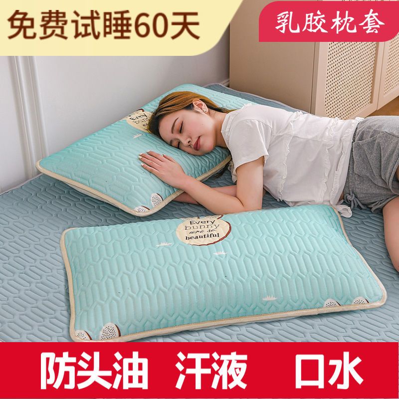 夏季冰丝凉席天然乳胶枕套防螨抗菌一对装枕头套48*74cm保护枕芯 天然乳胶-泫雅花 防螨抗菌枕套48*74cm[单只装