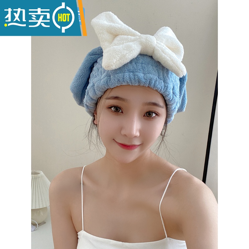 敬平干发帽女吸水速干擦头发包头巾加厚浴帽可爱干发器毛巾条纹 [公主帽]宝石蓝高清大图