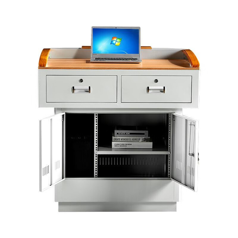 铭祖多媒体讲台钢制多功能教学老师讲台学校教师教室讲台桌演讲台讲桌 MZ-09木面款高清大图