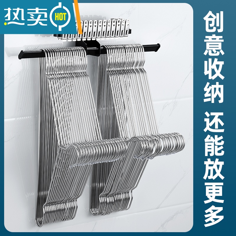 敬平晾衣架收纳整理架器免打孔壁挂式阳台墙上挂放夹子的家用挂钩 [太空铝]雅黑横向双层-30CM 1个衣夹高清大图