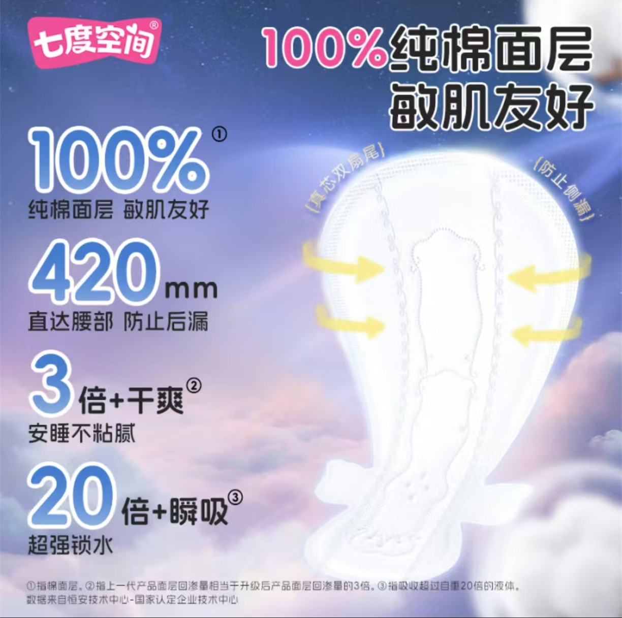 七度空间(SPACE 7)少女系列纯棉超薄超特长夜用8片装420mm高清大图
