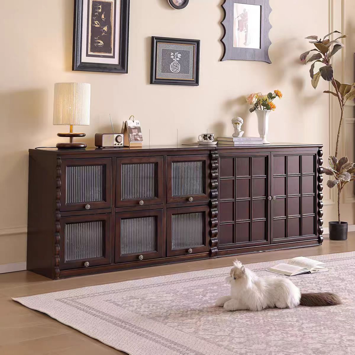 全实木组合电视高柜法式中古风模块玄关展示柜客厅斗柜美式落地柜高清大图