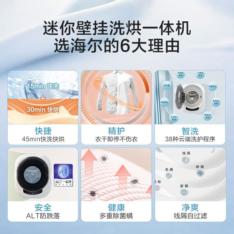 海尔(Haier)壁挂洗衣机家用全自动3kg母婴儿童宝宝迷你小型洗烘一体 壁挂洗衣机洗烘一体XQGM30-HB715U1高清大图