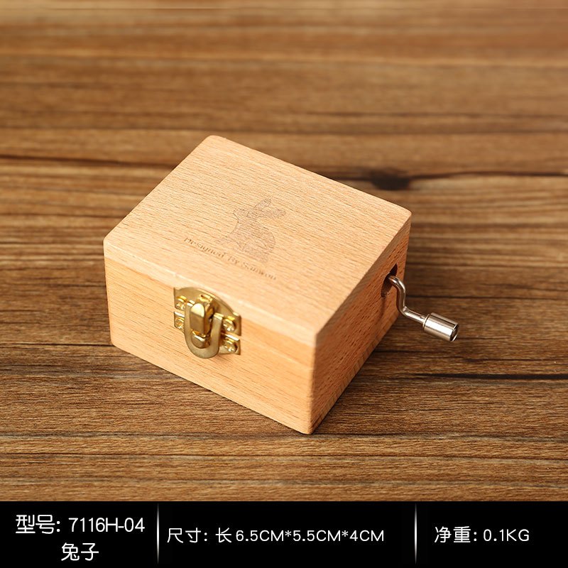 DIY复古木质创意手动发条音乐盒天空之城八音盒女生女孩生日 三维工匠 兔子带镜子款