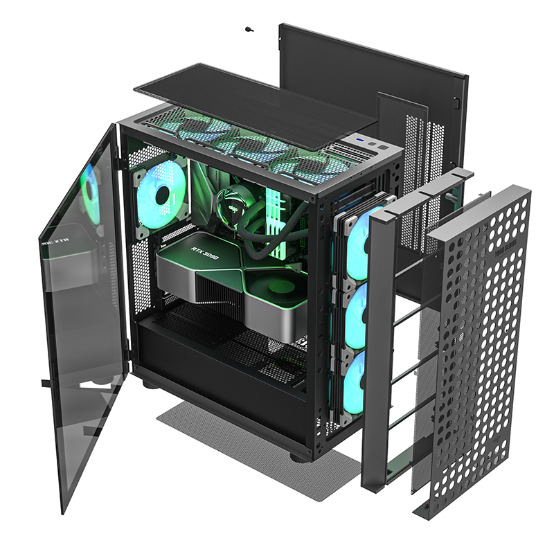 爱国者yogom4pro钛灰色玻璃侧透u3电竞机箱diy组装整机电脑游戏商务