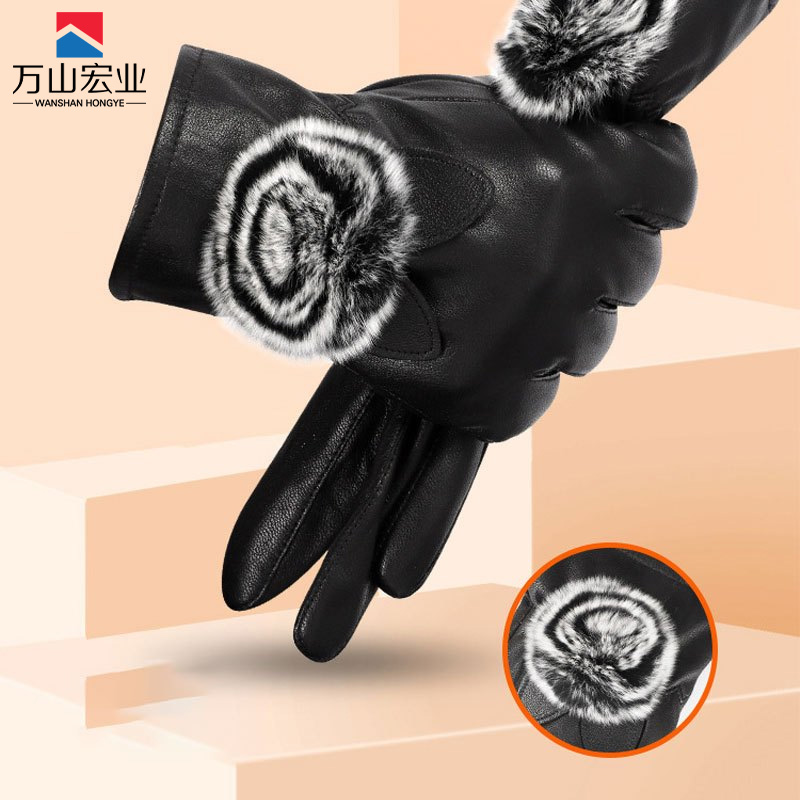 万山宏业 触屏加绒整皮羊皮手套WD17T/副高清大图