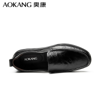 奥康男士商务休闲皮鞋牛皮透气低帮软底豆豆鞋手抓纹日常驾车鞋