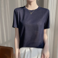 莱赛尔面料25夏季女装新款圆领短款薄款柔软亲肤T恤短袖百搭上衣 L 藏青色