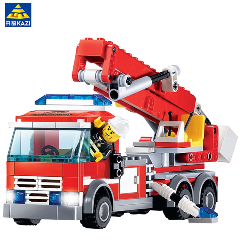 【开智(kazi)积木8053消防云梯车(244片)1盒】 开智兼容乐高拼装消防