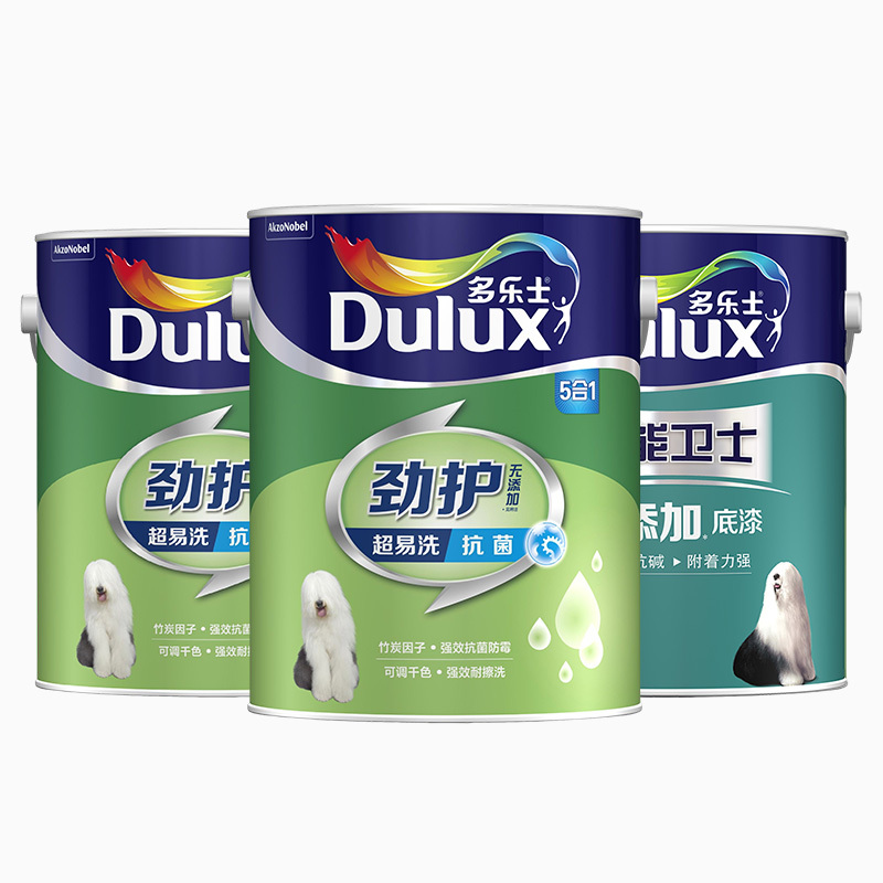 多乐士(Dulux)劲护无添加竹炭超易洗抗菌五合一内墙乳胶漆油漆墙面漆A8141+A914套装 15L