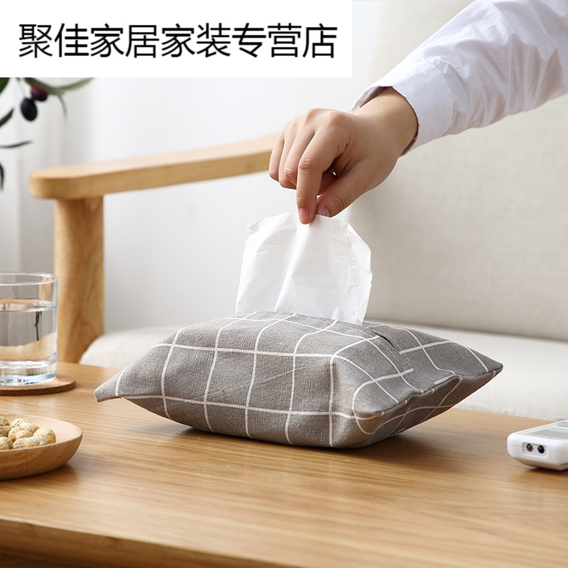 家柏饰(CORATED)布艺纸巾盒抽纸袋车载棉麻纸巾包抽纸盒卫生纸袋式抽纸套高清大图