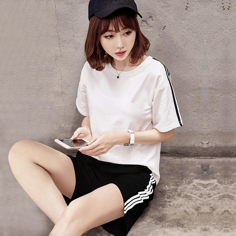 艳如飞短袖短裤韩版休闲套装运动服女2021年夏季新款大码洋气时尚两件