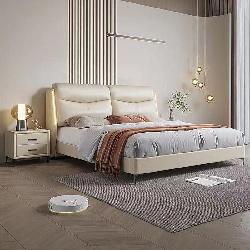 意式真皮床现代简约轻奢双人床主卧1.5米8储物床软包家用实木婚床高清大图