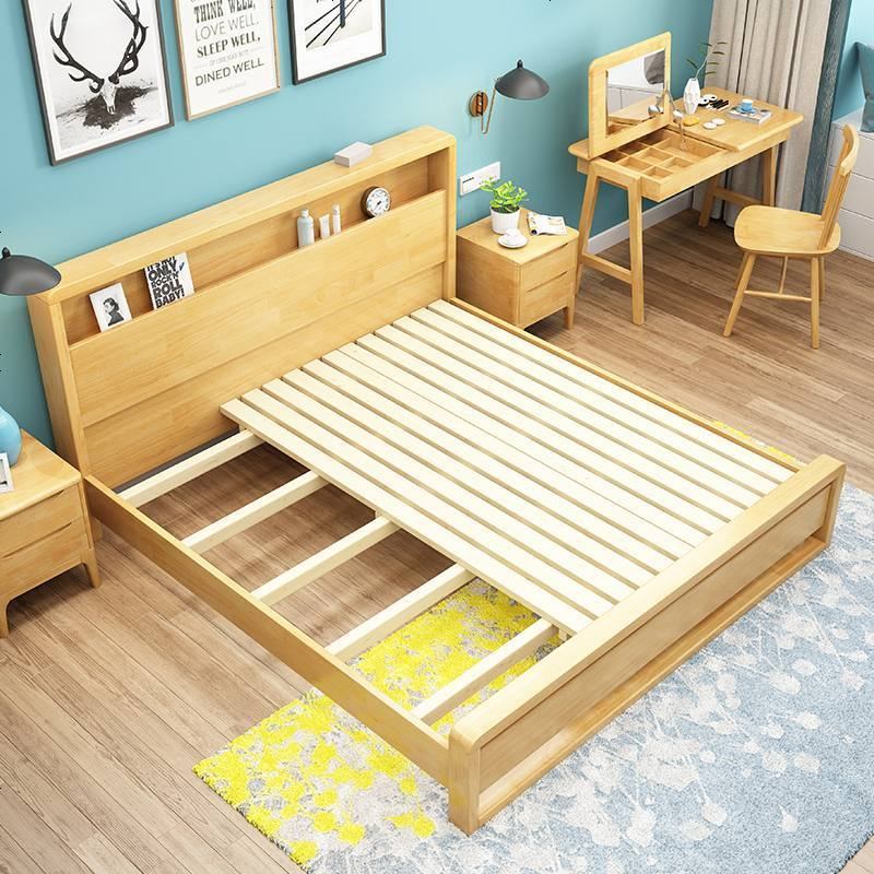 现代简约北欧风格实木床15米单人床18米主卧双人床高箱储物床