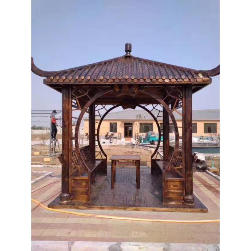 森美人户外庭院碳化木防腐木六角凉亭木屋别墅花园仿古实木亭子 2.6米四角圆门圆柱不包邮