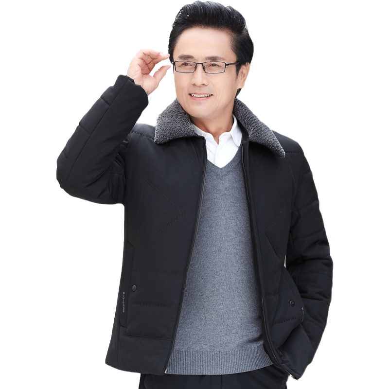 yuansu爸爸冬装外套加绒加厚中年人冬季翻领羽绒棉服袄爷爷中老年棉衣