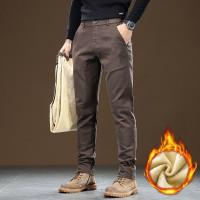 JEEPSPIRIT韩版轻商务男休闲裤新款长裤潮流加厚加绒休闲裤男裤保暖秋冬季 30（2尺3） 加绒咖色