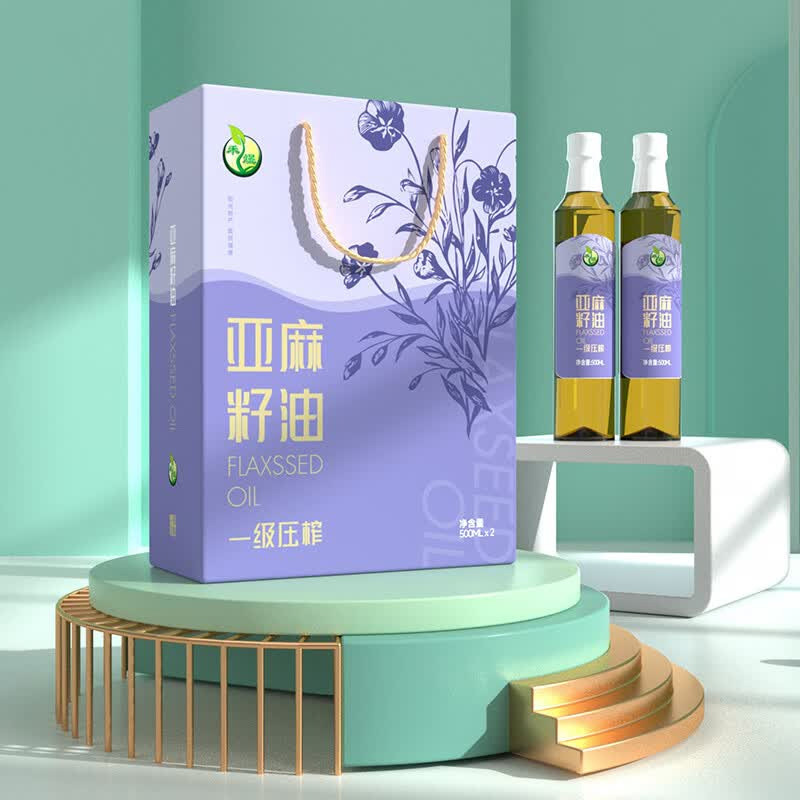 禾煜亚麻籽油礼盒纯度高杂质少原生态一级压榨双瓶装1000ml高清大图