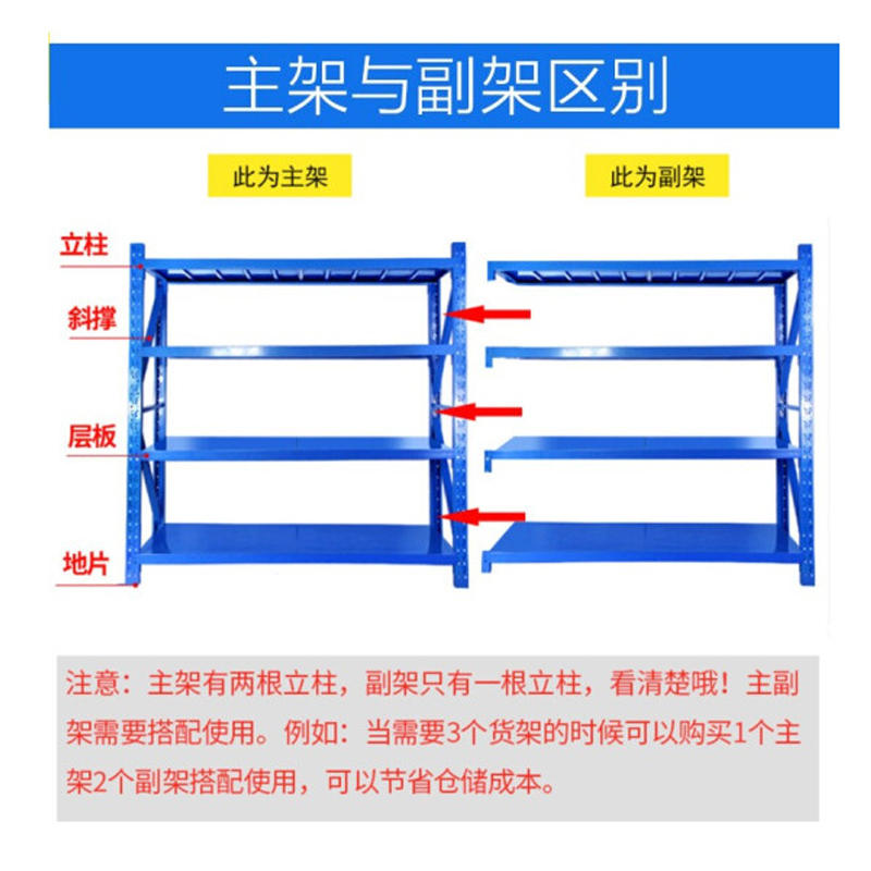 仓储货架层架 金属展示架 储物架置物架 仓库货物架子 主架 200cm*50cm*200cm