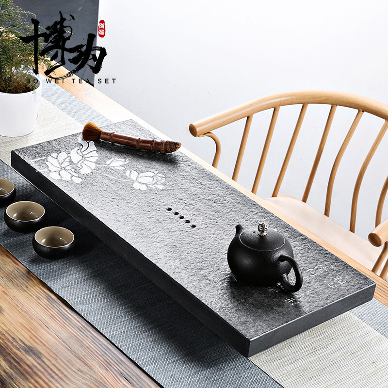 博为 乌金石茶盘大号功夫茶具石茶盘家用简约茶托茶台 上善若水