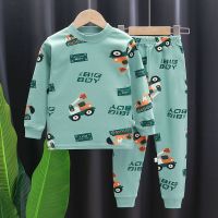 儿童秋衣秋裤套装男童女童春秋透气内衣中大童家居服保暖睡衣_455 150 套装/绿挖机.