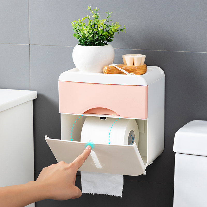 卫生间纸巾盒厕所卫生巾收纳盒卫生纸置物架卷纸盒厕纸盒免打孔