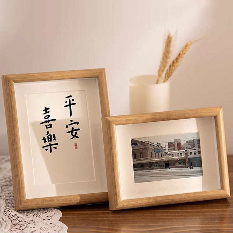 名凌木质中空实木相框摆台8寸摆挂(15.2X20.3cm)原木色高清大图