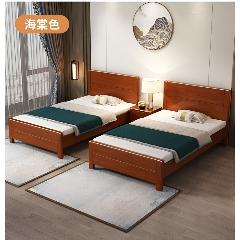 乐琪艺 实木单人床 海棠色 2000*1350*950mm 张高清大图