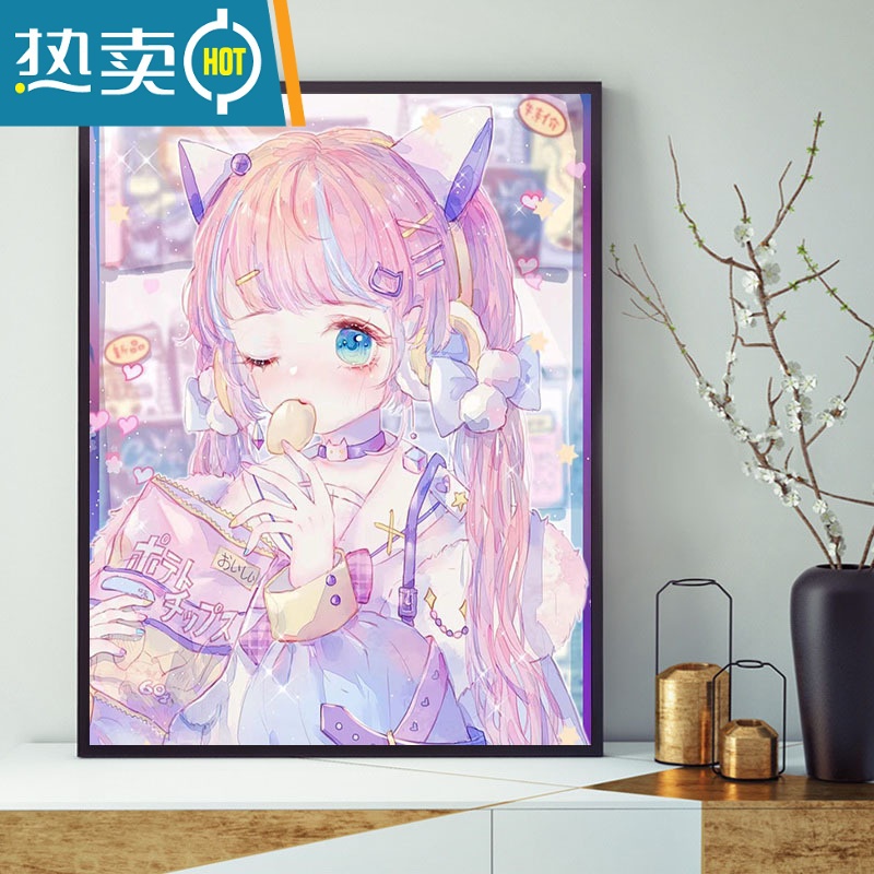 敬平diy数字油画卡通动漫女孩高清36色系手绘画填色画油彩装饰画装饰画高清大图