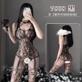 霏慕(Fee et moi) 女式情趣睡衣性感情趣内衣透明镂空开裆连身袜黑丝袜性用品套装女7508 7508黑色【单件连身袜】 均码