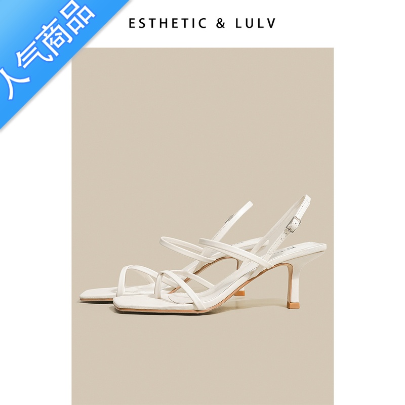 SUNTEK路侣 白色方头高跟罗马凉鞋女夏季2023年新款夹趾细跟一T趾新头高清大图