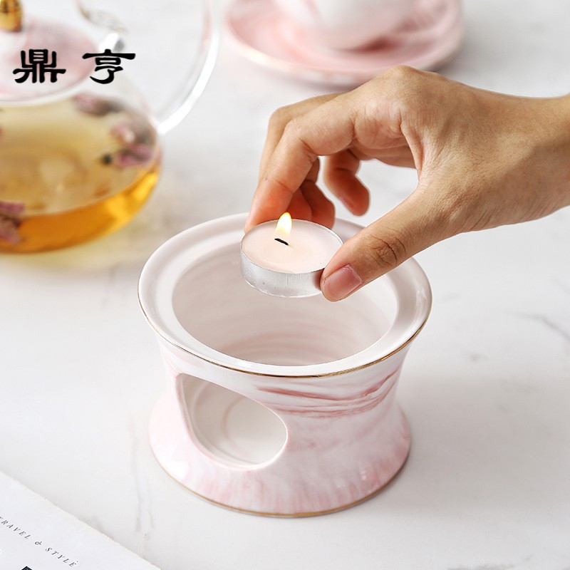 鼎亨北欧陶瓷花茶具玻璃水果茶套装简约英式下午茶养生泡茶壶蜡烛