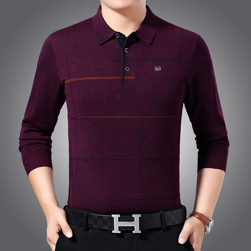 恒远翔中年男士秋色长袖t恤男士翻领薄针织t恤配毛线老爸翔高清大图